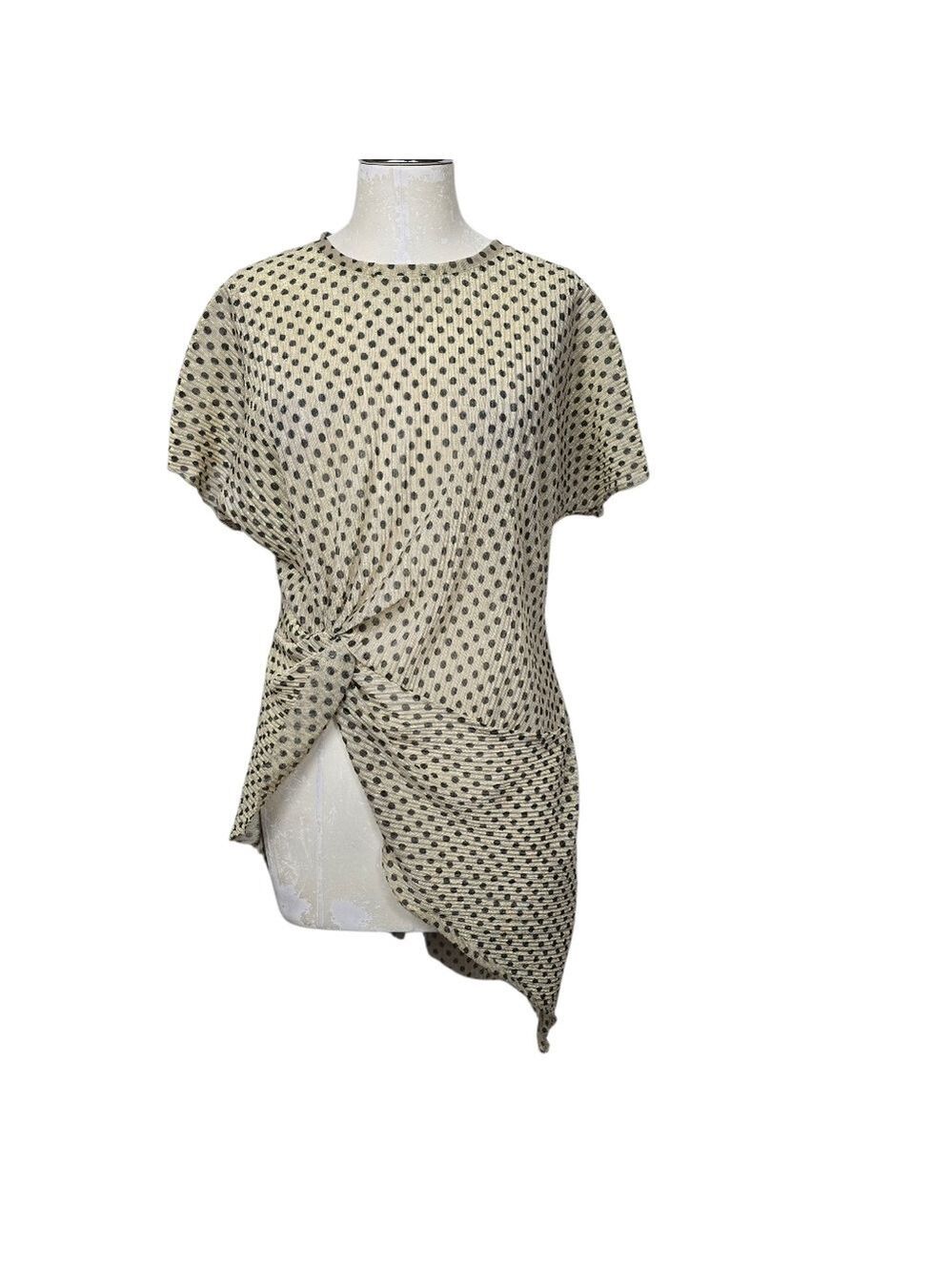 Zara Trafaluc Tan Black Blouse Asymetrical Hem Short Sleeves S